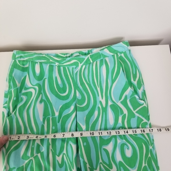 Lilly Pulitzer Cambridge Palazzo Wide Leg Pants Green Groovy Print Size S Y2K - Picture 4 of 12